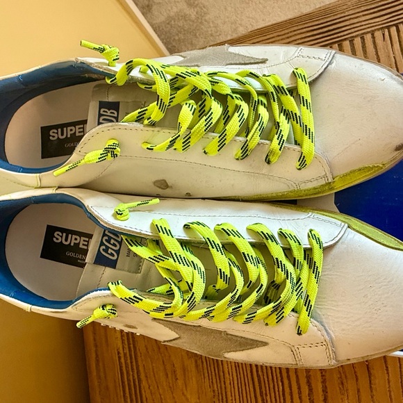 Golden Goose Men’s Super-Star White Sneakers with Neon Yellow Laces *Rare - Picture 8 of 11